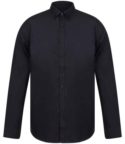 Henbury Modern Long Sleeve Slim Fit Oxford Shirt - BLK - XXL